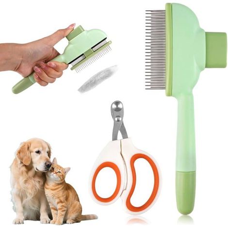 Brosse pour enlever les poils de chat, peigne autonettoyant pour animaux, peigne pour chat avec bouton de déverrouillage (1/5)