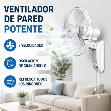 Ventilateur Mural 40 cm Silencieux – Oscillation Automatique, 3 Vitesses, Tête Inclinable à 90°, Grille Métallique Robuste, pour Bureau, Magasin et Salle de Sport (1/5)