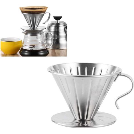 Filtre à café à infusion lente - Acier inoxydable - Réutilisable - Filtre conique - Accessoires pour café filtre à la maison, café et restaurants (1/5)