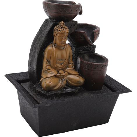 Cascade d'eau décorative Bouddha en résine synthétique avec éclairage LED pour bureau maison - Prise EU 220V-240V