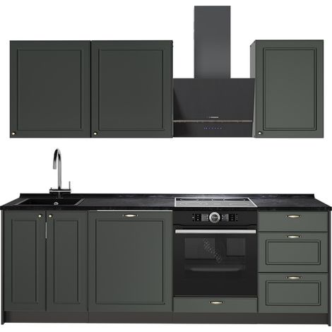 Cucina componibile Fame-Line, Verde-oro rustico/Antracite, 230 cm senza piano di lavoro, Vicco (1/5)