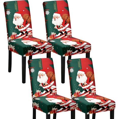 Fundas navideñas para sillas (juego de 4), universales, elásticas y lavables, para cocinas, hoteles, fiestas y restaurantes. (1/5)
