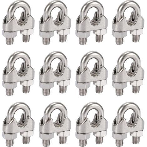 Lot de 12 serre-câbles en acier inoxydable 304 de 5mm, avec clips duplex DIN741 pour corde à linge, auvent et fixation. (1/5)