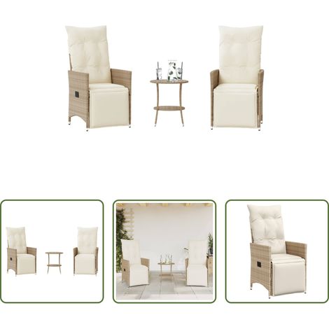 Gartentisch - 3-tlg. Bistro-Set mit Kissen Beige Poly Rattan (1/5)