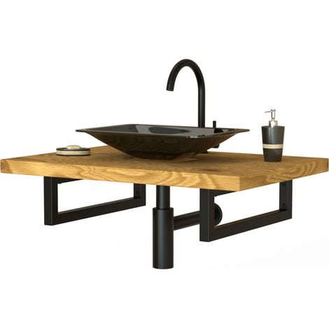 ML-Design Set di 2 staffe a muro rettangolari 350x150 mm in acciaio, nero, con materiale di montaggio, supporti per scaffali aperti, mensole per lavabo e scrivania, mobili, reggimensola da parete (1/5)