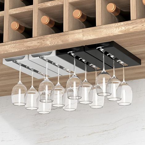 Support à Verre à Vin Suspendu, 4 Pièces Porte-Verres à Pied Suspendu sous Armoire, Accroche-Verres pour étagère, Rangement Verre Gobelets, Porte-Verres à Vin sans Perçage pour Cuisine Bar (1/5)