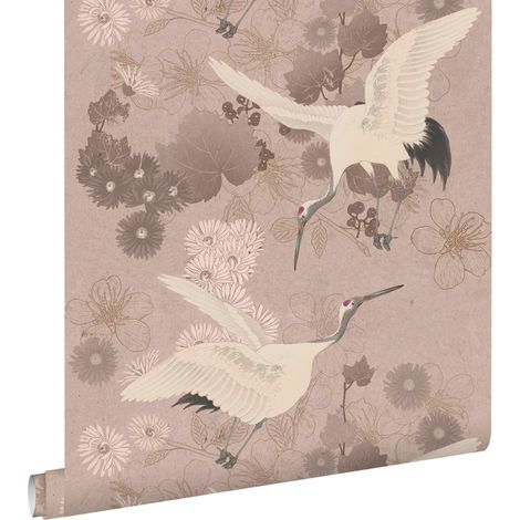 papier peint oiseaux de grue gris rose - ESTAhome (1/5)