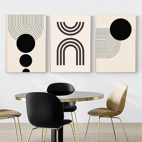 Tableau Lignes Géométriques Abstraites Beige Noir Impression sur Toile Affiche Toile Tableau Decoration Murale Salon,Pour Chambre Cuisine Bureau, Deco Maison (Sans Cadre,30X40CM) (1/3)