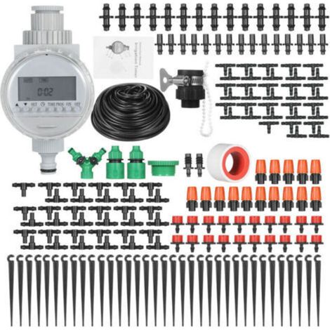 Kit de riego por goteo para plantas con sistema de riego automático electrónico y temporizador, goteros nebulizadores, 40 metros de manguera para jardín, césped y patio.