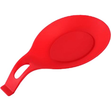 Repose-cuillère en silicone rouge, résistant aux hautes températures, pour la cuisine. (1/5)