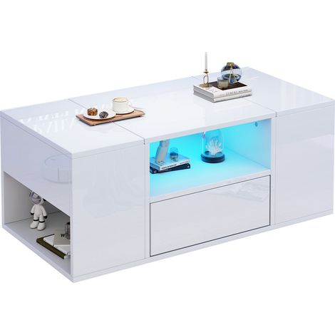 CHICFURN Tavolino da caffè 100 x 50 x 40 cm bianco in truciolare con LED e vani (1/5)