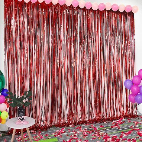 4 Pices Rideau Mtallique De Frange 1 X 2 M, Rideau Shimmer Toile De Fond, Dcoration De Fentre Mur Pour Nol, Anniversaire, Mariage, Nol Et Party (r (1/5)