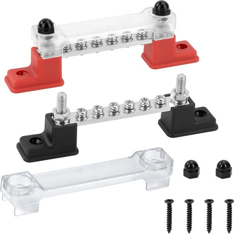 Bloc de Distribution D'alimentation 12V-48V DC Barres de Distribution D'énergie BusBar 150A Segmentée avec 6 x M4 Borne pour Voiture Camion Bateau Rouge Noir 2 Pièces (1/5)