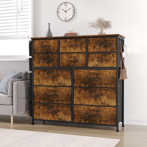 Grand commode 12 tiroirs tissu avec poches latérales 38.9"x11.8"x39.4"– Rangement vertical robuste pour chambre, salon, entrée – Design contemporain – Idéale adultes, enfants, nurserie (1/5)
