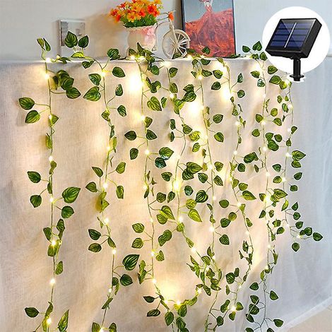 (10 Mtres) Guirlandes Solaires De Vigne D'rable, Lumires De Rotin De Dcoration De Jardin Extrieur Menes, Nouvelles Lumires De Vigne De Feuille Ver (1/5)