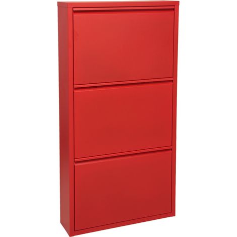 Meuble à Chaussures avec 3 tiroirs en métal 103 x 50 x 15 cm Rouge (1/2)