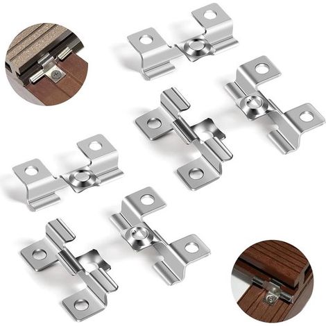 Clips de fijación para suelo - Fijación oculta - Construcción de tarimas - Acero inoxidable - 100 piezas - Plateado (1/5)