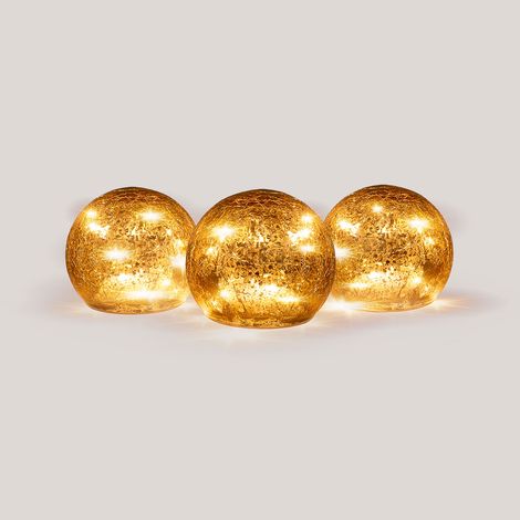 LUA 10 Pack de 3 Bolas de Cristal Iluminadas. Esferas de Decoración para Navidad. Funcionamiento a Pilas. Luz LED Cálida.  Hecha en España (1/4)