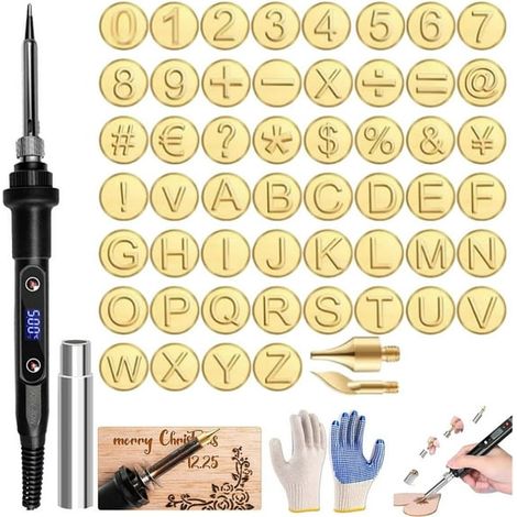 56-teiliges Brandmalerei-Set mit Buchstaben, DIY-Brandmalerei-Set für Holz/Leder, Lötkolben, Werkzeug, Schablonen, US-Stecker