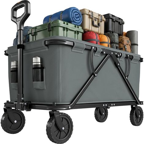 Chariot de jardin pliable, capacité de charge 120 kg, avec bâche amovible, 160 litres, gris foncé (1/5)