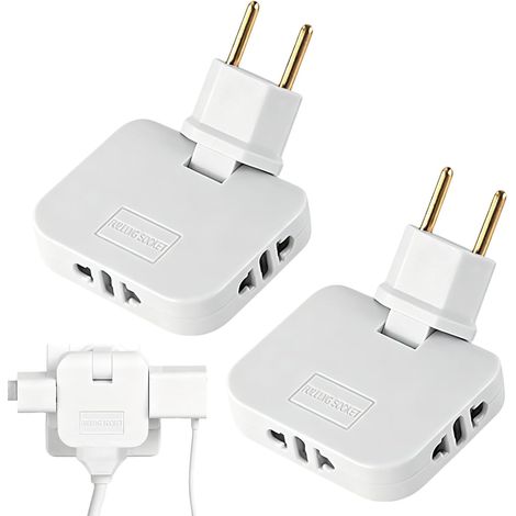 2 Pièces Multiprise Plate Derriere Meuble Prise Multiple Extra Plate avec Tête Pivotante 180°, 2 Prises 16A 250V Adaptateur EU/Us, Idéale pour Bureau, Canapé, Lit et Espaces Restreints, Blanc (1/5)