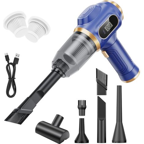 Aspirateur de Voiture Portable - Mini Aspirateur Main Sans Fil Rechargeable avec Écran LCD et Multi-Buses, Nettoyeur Main Haute Puissance pour Voiture, Maison, Bureau, Canapé, Poils d'Animaux, Clavier (1/5)