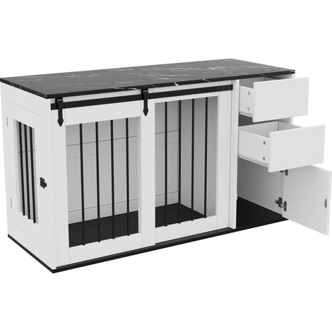 Jaula para perros 2 en 1 de MDF y metal, caseta interior y mesa auxiliar, 140 x 60 x 87 cm, blanca (1/5)