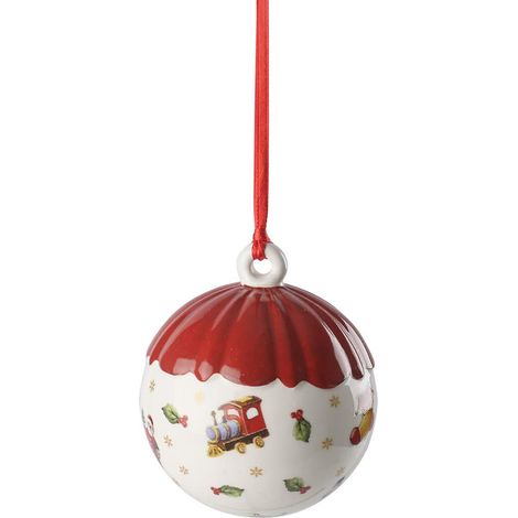 Villeroy & Boch Toy's Delight Decoration Pallina, Addobbo per Albero di Natale, Porcellana, Rosso/Bianco/Oro (1/4)