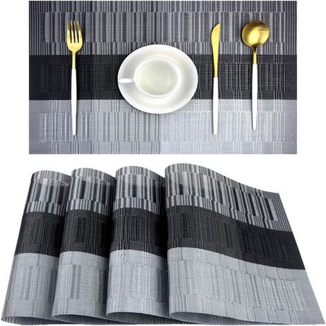 Manteles individuales de vinilo lavables, elegantes y resistentes para la mesa del comedor, juego de 4 (negros) (1/5)