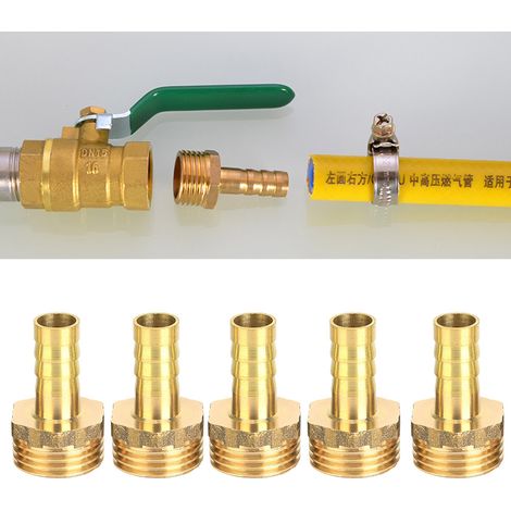 Lot de 5 raccords à embout cannelé en laiton, filetage mâle, pour tuyau d'eau, G1/2 à 10 mm (1/5)