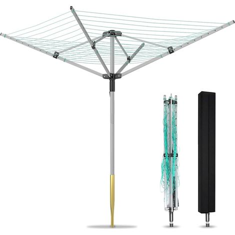 Rotary Clothes Airer with Floor Socket 164ft 4 Arm Extra Large Garden Outdoor (1/5)