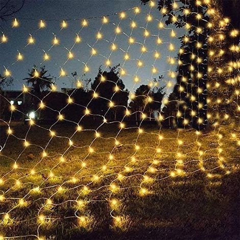 TAISHENGDA-Guirlande Lumineuses Filet,120 LED Filet Lumineux 1,5M X 1,5M 8 Modes énergie étanche,Dimmable pour Chambre Noël Mariage Soirée Maison Jardin,Blanc Chaud (1/5)