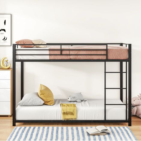 Letto a castello bambini 90x200 cm in ferro con sponda di sicurezza, nero (1/5)