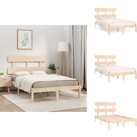 Cadre de lit sans matelas 160x200 cm bois massif - Cadre De Lit - Lit Double - Bois Massif - Lit En Bois - Tête De Lit (1/5)