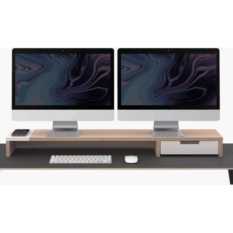 Supporto per Doppio Monitor da Scrivania 100x20x9 cm con Entrata USB e Base di Ricarica Wireless (1/2)
