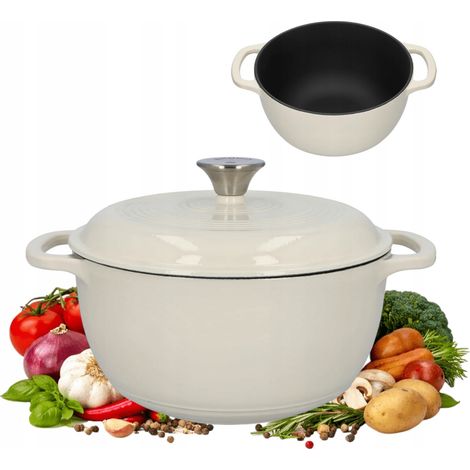 Emaillierter Gusseisentopf 5,8 l, ecru, mit Deckel, geeignet für Induktion und Gasherde (1/5)