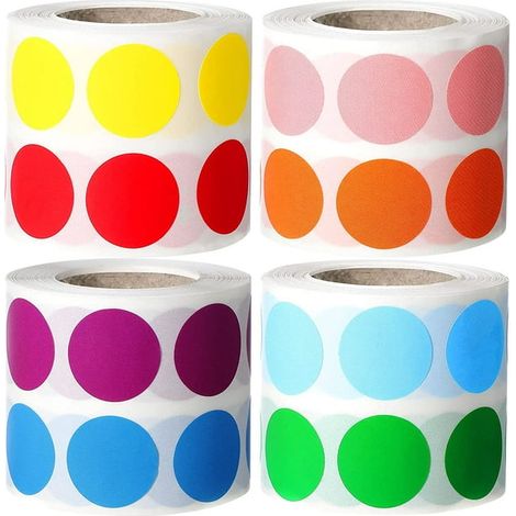 Lot de 4000 étiquettes rondes 3/4 pouce couleurs néon, autocollants code couleur adhésifs, 4 rouleaux de 1000 pastilles, 8 teintes vives pour classement et marquage. (1/3)