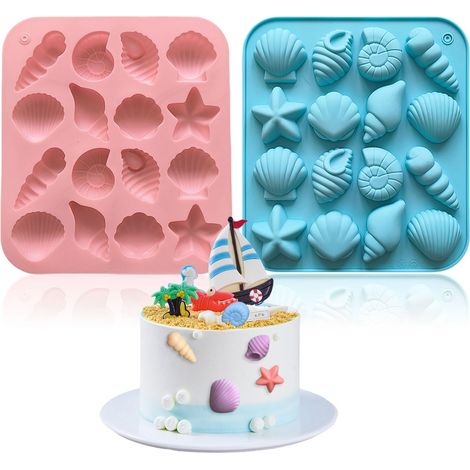 2 sets de moules en silicone : coquillage et étoile de mer, moules à pâtisserie en silicone 3D pour fondant, moules en silicone pour fêtes de sirènes et thèmes sous-marins (1/5)