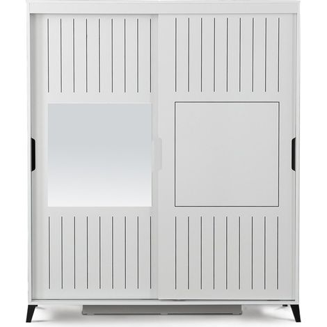 Armoire adulte blanche 2 portes coulissantes avec miroir Marka - 8 tailles-Largeur 180 cm (1/3)