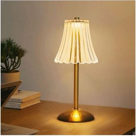 Kabellose LED-Tischleuchte, dimmbare Touch-LED-Nachttischleuchte, 3-farbige Kristalllampe mit USB-Ladeanschlüssen (USB-A+C), Tischleuchte für Schlafzimmer, Wohnzimmer, Restaurant, Hotel [Energieklasse (1/3)