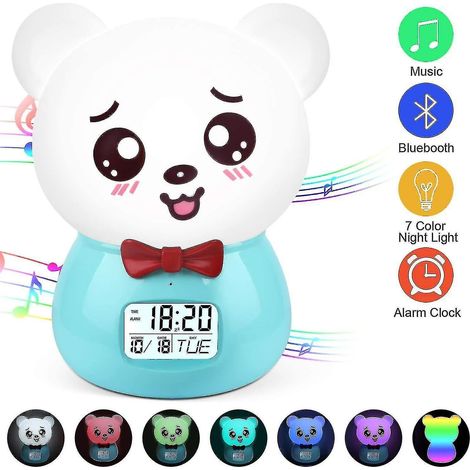 Réveil numérique pour enfants, veilleuse en silicone 7 couleurs avec haut-parleur Bluetooth (1/4)