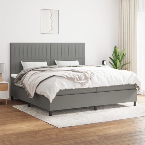 Lit à sommier tapissier avec matelas - Cadre De Lit Moderne: King Size - Lit Double - Gris foncé 200x200cm Tissu Chic-743485 (1/4)