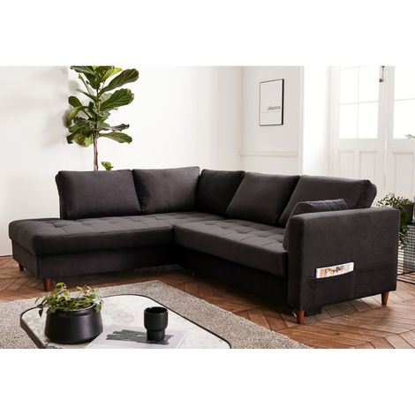 Anna – ecksofa mit schlaffunktion – 5-sitzer – moderner stil – links - dunkelgrau
