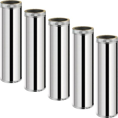 Monmobilierdesign – Conduit double paroi isolé pour poêle à bois – Lot de 5 – Longueur 100 cm – Ø150 – Inox AISI 304 – Isolation laine de roche 30 mm