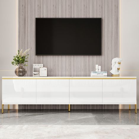 Meuble TV moderne haute brillance,quatre portes d’armoire,interface câble,bande dorée sur bord,meuble TV avec rangement pour le salon.-Chi (1/5)