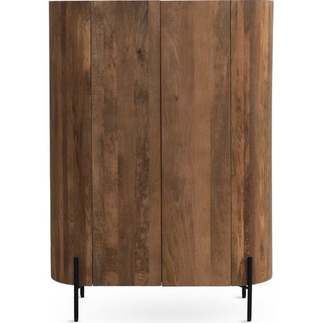 Aparador alto con forma eliptica 2 puertas madera maciza de mango con encimera negra, patas metálicas negras (1/4)