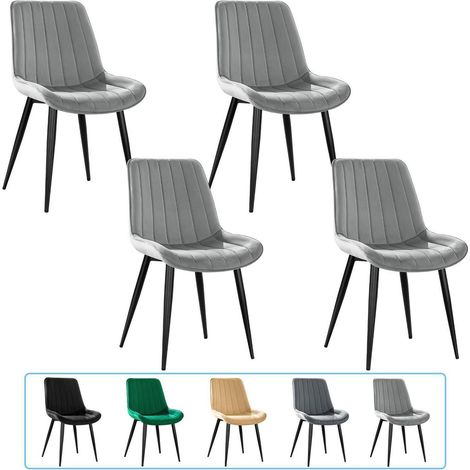 Esszimmerstühle 4er Set Samt Polsterstühle mit Rückenlehne und Metallbeinen Grau (1/5)