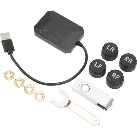 Système de surveillance de la pression des pneus avec interface USB, grand écran, signal stable, TPMS sans fil, convient aux voitures, camping-cars et camions. (1/5)