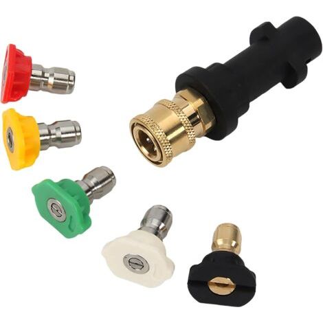 Adaptateur de pistolet nettoyeur haute pression, avec 5 buses multi-angles, raccord femelle à connexion rapide 6,35 mm, compatible Karcher K2 K7 - (1/5)