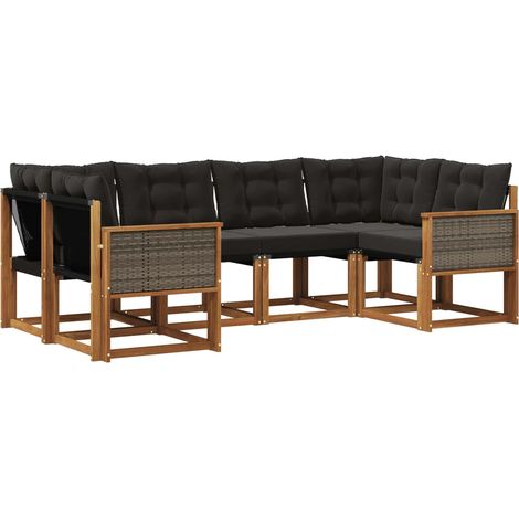 Outdoor Sofa Set with Cushion 6 pcs Natural and Black vidaXL